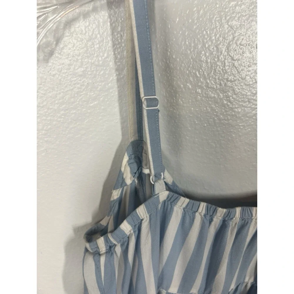 Old Navy Dress Women's S Blue White Striped Cami Sundress Tiered Midi‎ Maxi